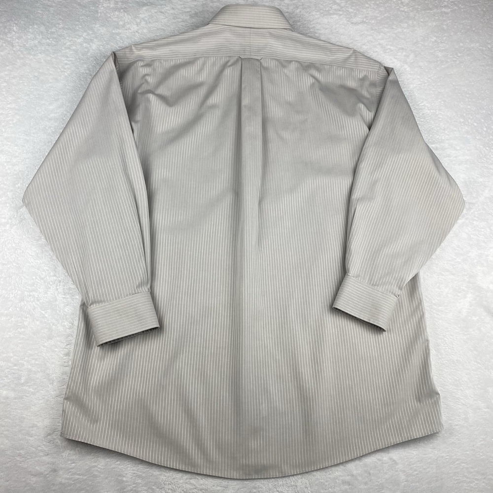 Roundtree & Yorke Gold Label Dress Shirt Mens 16-33 Beige Stripes Non Iron Dobby - Picture 7 of 7